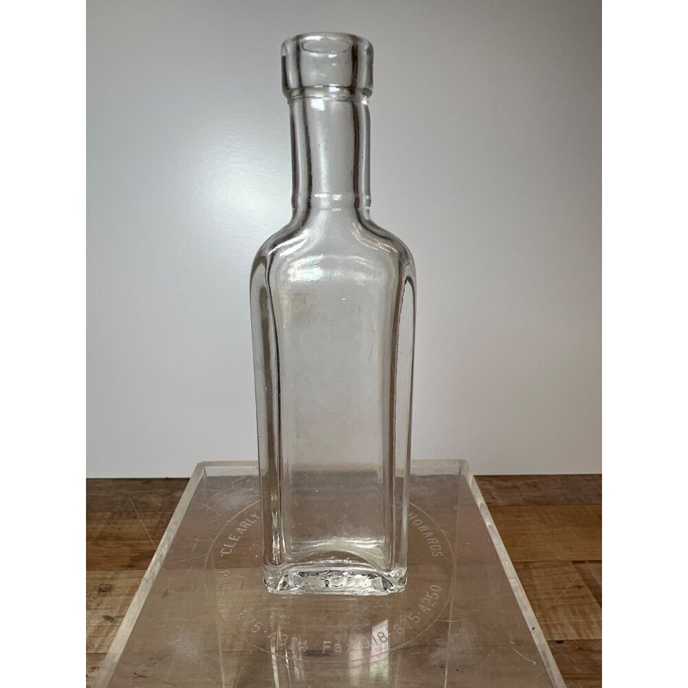 Clear Vintage Glass Bottle With Square Body & Tall Neck